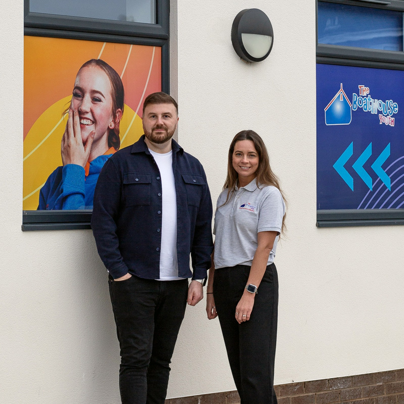 sarah lindsay with chris webb outside the boathouse youth